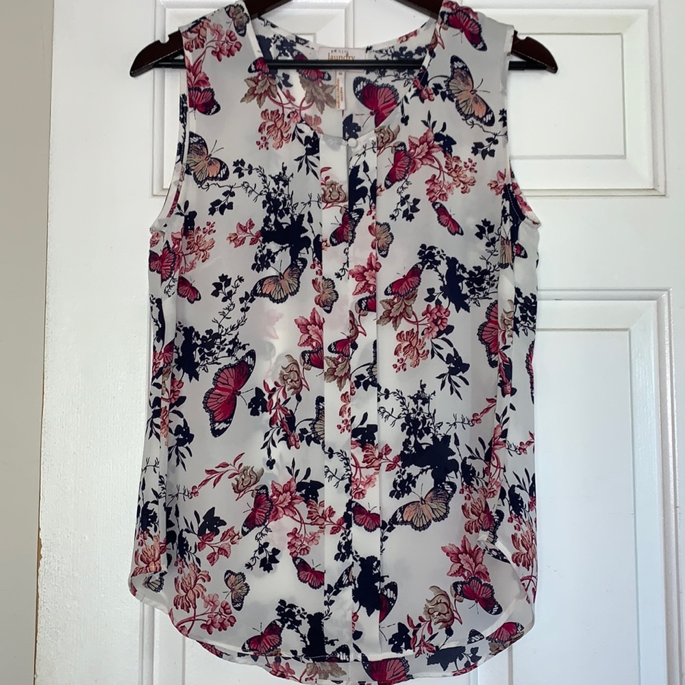 Floral and Butterfly Sleeveless Blouse